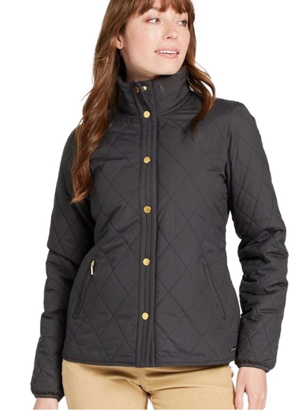 L.L. Bean Charcoal Quilted Puffer Jacket with Gold Accents